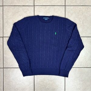 Women’s X-Large Vintage Preppy Polo By Ralph Lauren Cable Knit Cotton Sweater